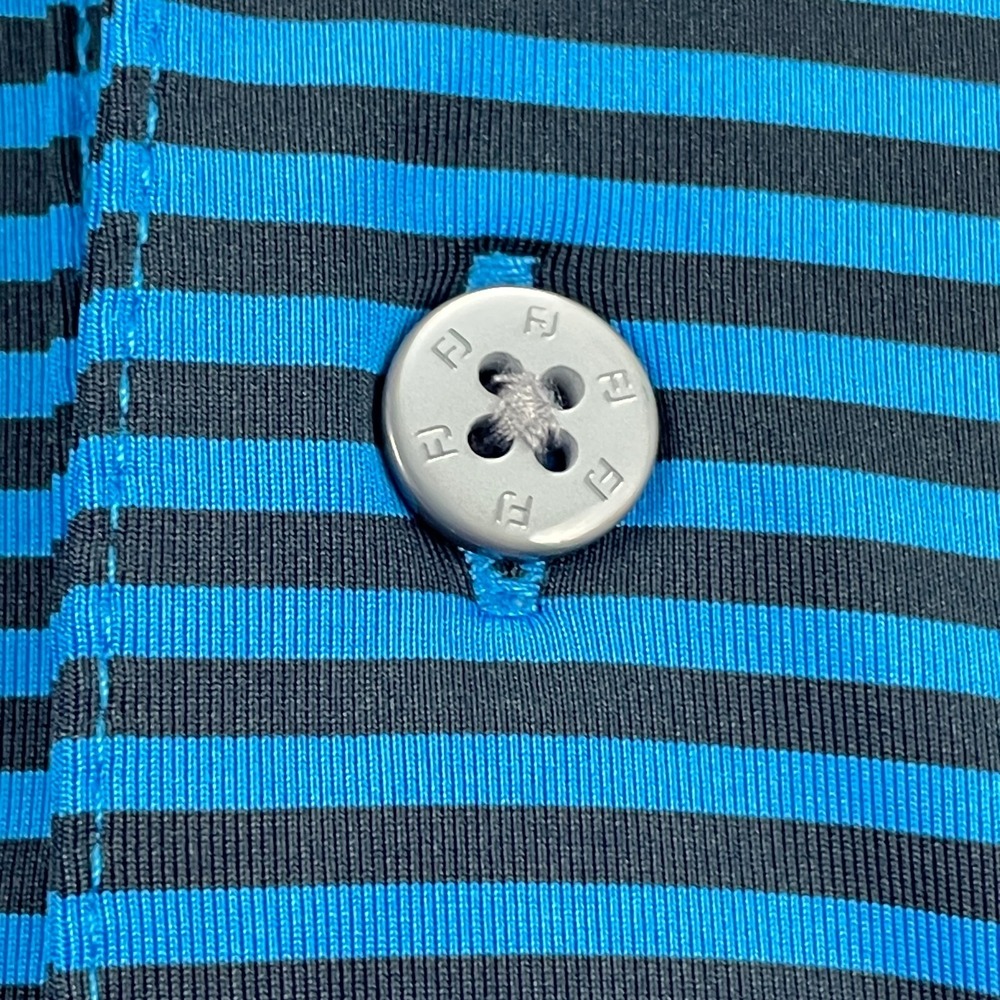 FJ Footjoy Polo Golf Shirt Mens M Blue Black Striped Performance Athletic Preppy - Picture 6 of 13